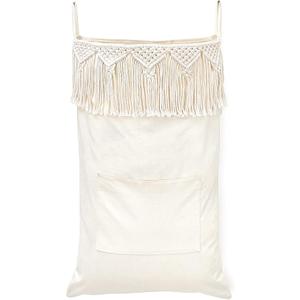Mkono Macrame Hanging Laundry Hamper with Over The Door Hooks Saving Space Laundry Bag with Zipper and Wide Open Top Boho Decor Hanging Dorm Dirty Clothes Basket, for Bathroom Dorm Home Travel