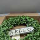 DDHS 24 Inch Large Boxwood Wreath for Front Door, Round Artificial Spring Summer Greenery Wreath with Hello Sign & Sash, Green Wreaths for Farmhouse Wedding Year Round Indoor Outdoor Home Decor