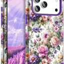 Hocase Heavy Duty Case for iPhone 17 Pro 6.3"", Purple Pink Flowers