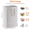 Lifewit Laundry Hamper Large Collapsible Laundry Basket, Freestanding Waterproof Clothes Hamper Storage with Easy Carry Handles for Clothes in Bedroom Bathroom College Dorm for Adults, Grey, 125L, 2 pack