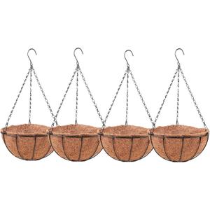 LaLaGreen Hanging Baskets for Plant Outdoor (4 Pack, 16 Inch) Extra Large Hanging Planter with Coco Liner Black Round Metal Wire Flower Pot Holder Hanger Deck Porch Garden Balcony Rustic Country Decor