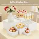 6 Pcs Buffet Display Risers, 3 to 8 Inch White Acrylic Showcase Boxes Set, Versatile Food & Dessert Display Stands with Hollow Bottoms, Ideal for Weddings, Parties, Jewelry & Retail Presentation