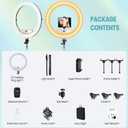 MACTREM 22" Foldable Ring Light with Stand for iPhone ipad, 75" Tripod with Wheels 50W 6500K LED Display/2 USB Ports Large Ringlight Rolling, Tattoo Barber Makeup Studio Video Photography Lighting