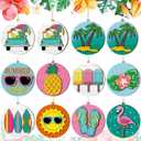 Vercraft 40 Pcs 3D Summer Ornaments for Tree Double Layer Hawaiian Summer Tree Decorations Wood Hanging Ornaments Beach Wooden Pendant Decorations with String and Holes for Luau Party Supplies