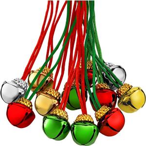 Gejoy 60 Pieces Christmas Bell Necklaces xmas Bell Decorations for Holiday Supplies
