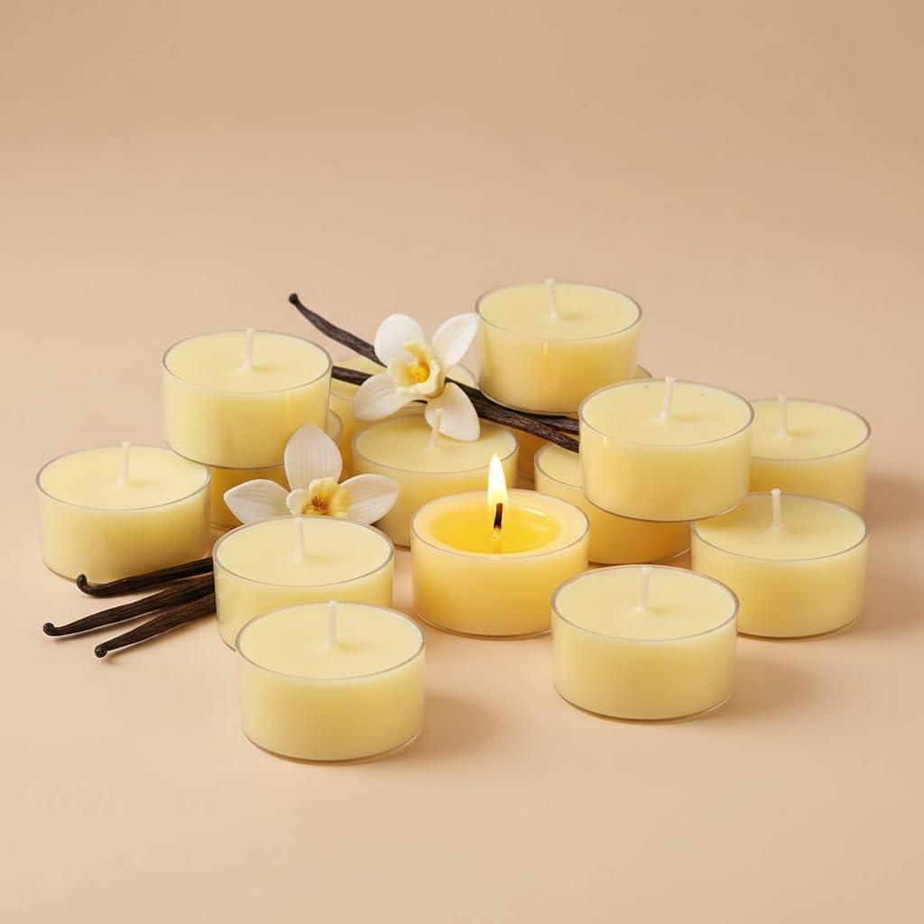 Vanilla Scented Tealight Candles 13 Pack, 100% Pure Palm Wax, 6-Hour Burn, Ivory Cream Tea Lights for Cozy Ambiance, Home Relaxation, Romantic Settings, Clean Burn & Smokeless