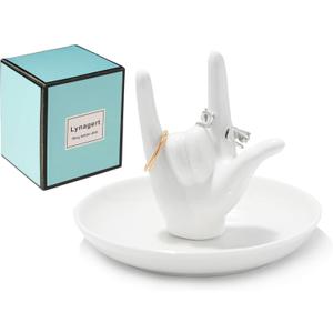 I LOVE YOU Hand Ring Holder - Ceramic Jewelry Holder Dish Trinket Tray for Rings, Earrings, Necklace Organizer, Engagement, Wedding, Christmas, Birthday Gifts (White)
