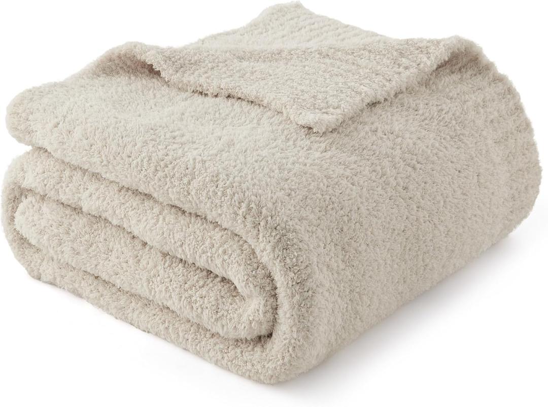 Bedsure Ivory Knit Throw Blanket for Couch, Bedding Sofa - Super Soft, Cozy, Fuzzy, Fluffy Blanket Dupes, Gentlesoft, Breathable Warm Gift for Women, Winter Decor, Beige, 50x60 Inches