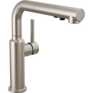 Delta Daneri Brushed Nickel Kitchen Faucet with Pull-Out Sprayer, Modern Single Hole Kitchen Sink Faucet, Single Handle, Stainless 16879-SS-DST