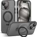 Designed for iPhone 15 Pro Case with Magnetic Invisible Ring Stand[Military Drop & Full Camera Lens Protection][Compatible with Mag-Safe]Shockproof Matte Translucent Slim Phone Cases 6.1"Black