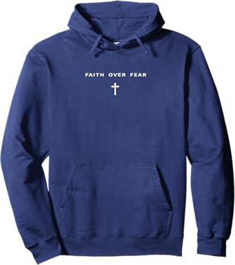 Faith Over Fear Christian Minimalist Jesus Christ Cross Pullover Hoodie, Large