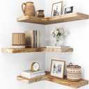 Fuqing Floating Corner Shelves, Wall Shelf Set of 3, Shelves for Wall Storage, Solid Wood Shelves for Storage, Wall Mount Wooden Display Shelf for Bathroom Bedroom Kitchen Garage, Carbonized Black