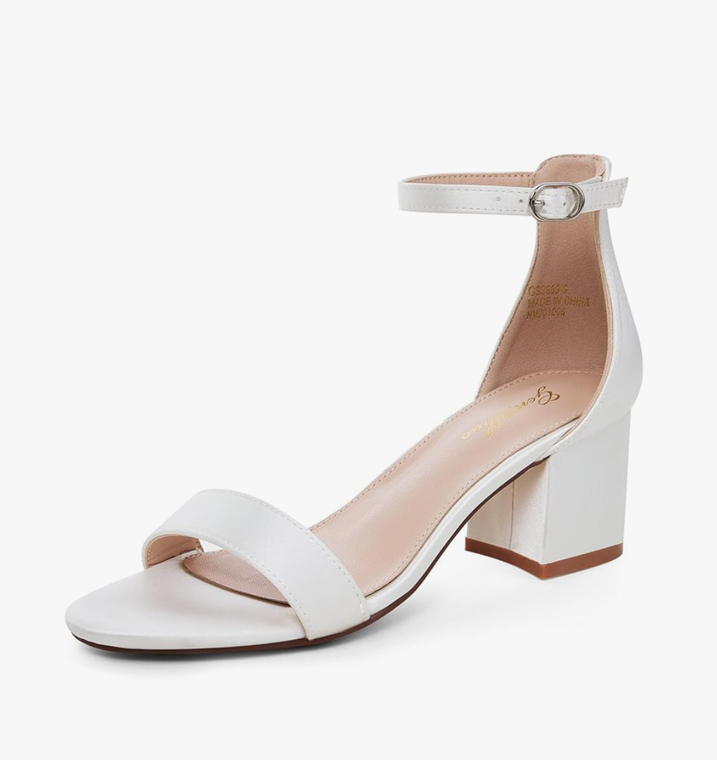GENSHUO Women's Low Kitten Heel Sandals Strappy Open Square Toe Dress Heels Comfortable Sexy Cute Ankle Strap Wedding Party Prom Summer Heeled Shoes 8