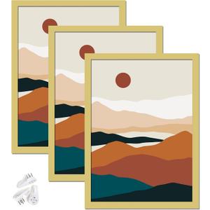 Gold 10x14 Picture Frame Set of 3, High Transparent Frame for 10 By 14 Photo Collage Canvas Poster Size Wall Mount and Tabletop Horizontally Vertically (Gold, 10 x 14 inches)