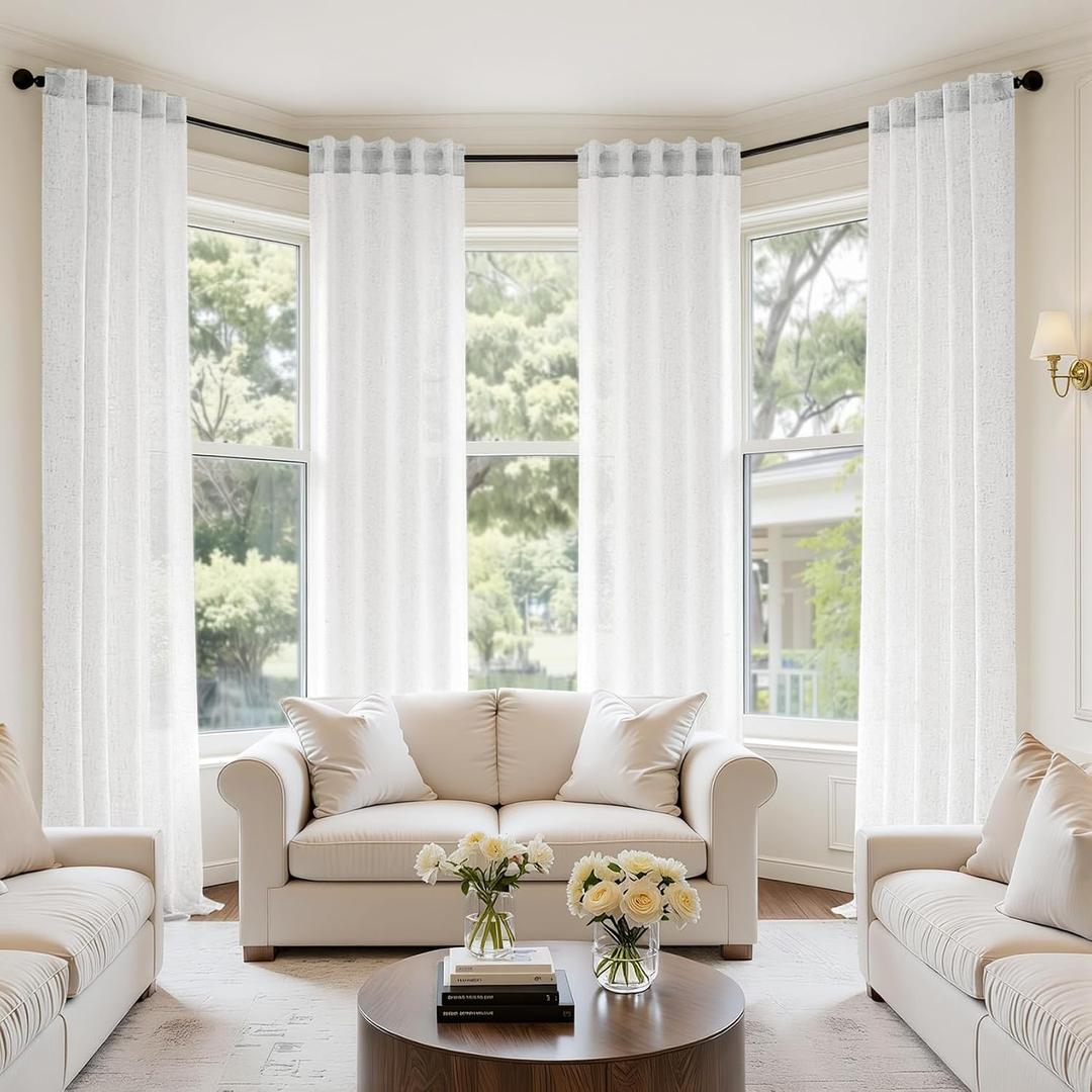 MIULEE White Linen Curtains 102 Inch Long 4 Panels Light Filtering Window Drapes with Rod Pocket Back Tab for Living Room Bedroom Farmhouse Decor 42" W x 102" L Inches