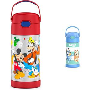 THERMOS Mickey Mouse & Bluey 12 Ounce Kids Insulated Water Bottles with Straw THERMOS Mickey Mouse & Bluey 12 Ounce Kids Insulated Water Bottles with Straw