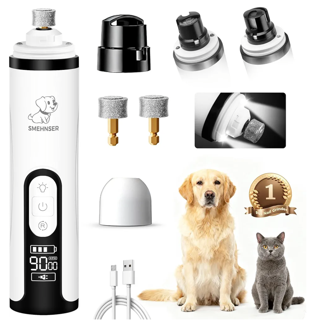 Upgraded Silent Dog Nail Grinder, Cordless Grooming Pro Nail Grinder with 3 Adjustable Speeds & Led Light, Painless Paws Grooming for Small Medium Large Dogs & Cats (2 Replacement Heads)