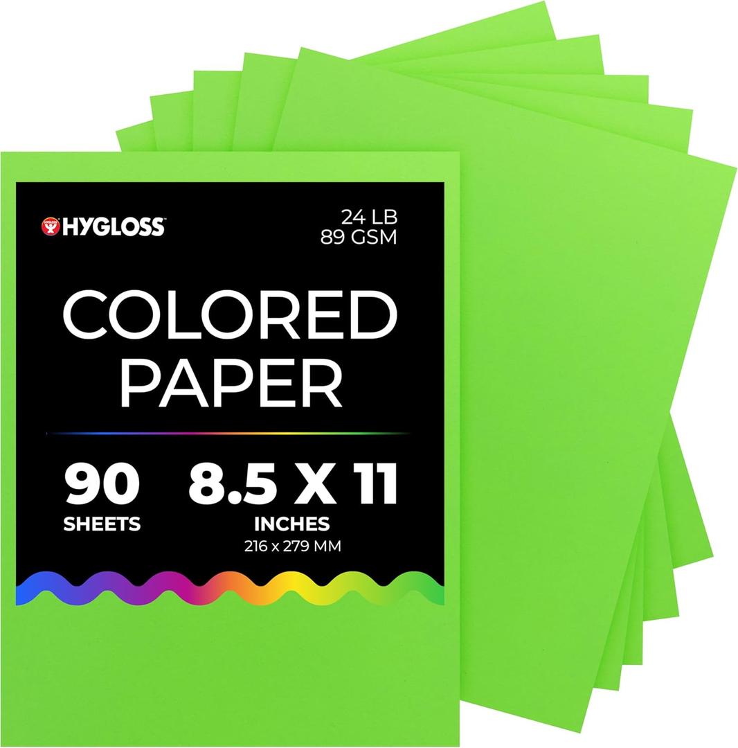 Hygloss Light Green Colored Paper - 24 lb, 89 GSM, Acid-Free, Fade-Resistant, 8.5x11-Inch Letter Size Color Copy Paper, 90 Sheets