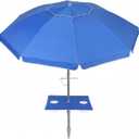 PASAMIC 7ft Beach Umbrella for Sand Featuring a 23'' Built-in Table with Sand Anchor & Tilt, UPF 50+ Protection Beach Umbrellas for Heavy Duty Wind Portable with Carry Bag and Hook, Dark Blue