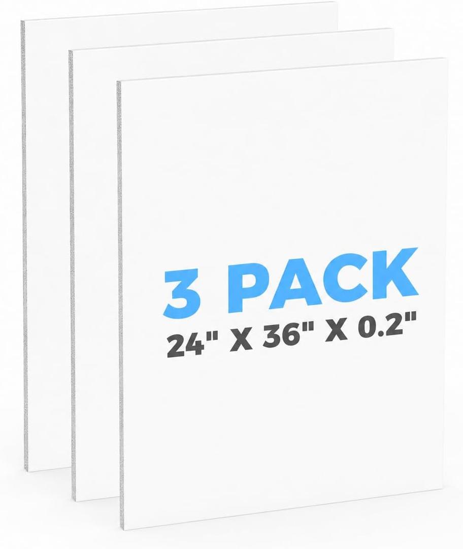 3 Pack White Foam Board, 24" x 36" Foam Core Board, 0.2" Thick Double-Sided Poster Board for School Projects, Presentations, Painting, Signs, Crafts and Displays