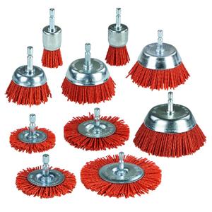 SALI 10 Pack Nylon Filament Abrasive Wire Brush Wheel & Cup Brush Set with 1/4 Inch Hex Shank, 4 Sizes Nylon Drill Brush Set for Removal of Rust Corrosion Paint