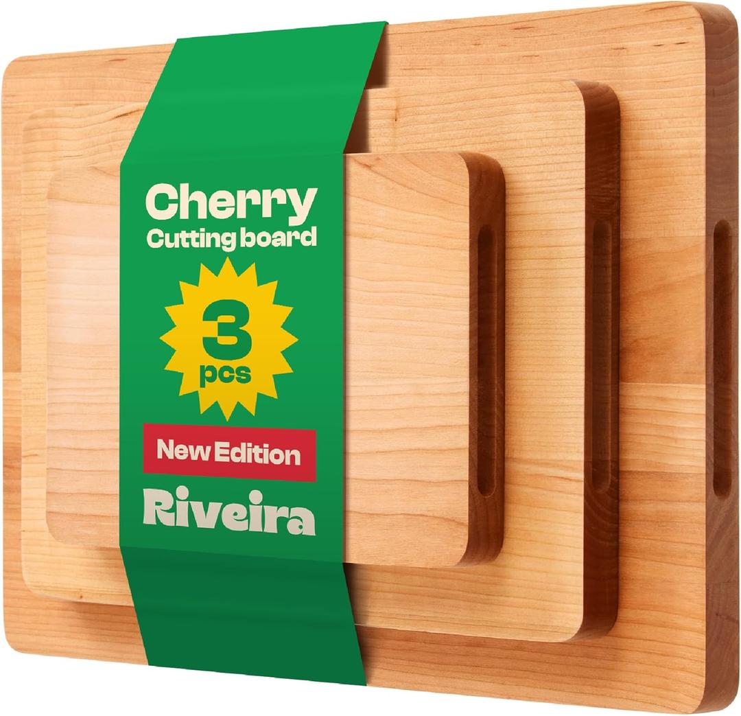 Riveira Cherry Wood Cutting Board  Versatile And Durable: Set Of 3 Pcs Rectangular Wooden Cutting Board  Natural Wooden Cutting Boards For Kitchen  Complete Cherry Wooden Chopping Board