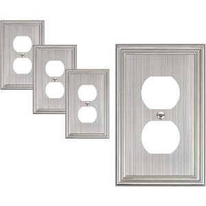 4-Pack Duplex Outlet Cover, Durable Solid Zinc Alloy Decorative Switch Plates and Outlet Covers, Brushed Nickel Wall Plates for Electrical Outlet, 1 Gang Receptacle Cover, Corrosion Resistant