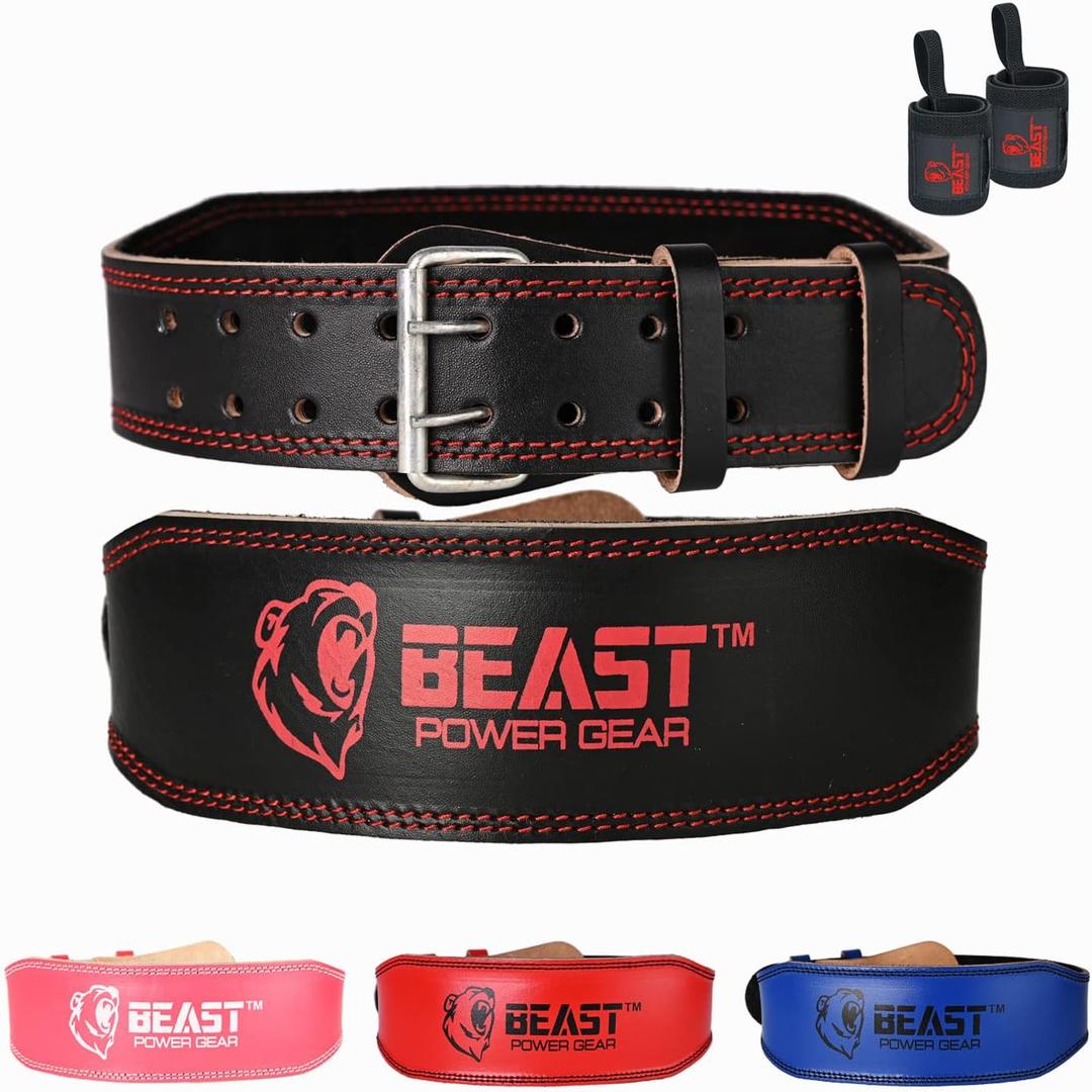 Weight Lifting Belt 4inch Leather Belt With Free Wrap - Foam Padded Back Support Gym Belt for Bodybuilding Squat Deadlift Weightlifting Belt Men Women (X-Large 38"-43", Black)