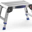 Folding Step Stool for Adults, Aluminum Work Platform Adjustable Height, Lightweight and Durable Portable Outdoor Aluminum Step Stool Foldable, Maximum Load Capacity of 440 Pounds. (Short Non-Folding Deck)