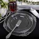 Morejoy 350PCS Clear Silver Plastic Plates - Silver Disposable Plates sets Include 50 Dinner Plates,50 Salad Plates,50 Forks,50 Knives, 50 Spoons50 Cups, 50 Rolled Napkins for Wedding & Christmas