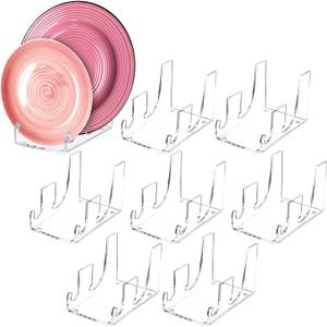 Wenqik 8 Pcs 2 Tier Acrylic China Plate Display Stands Clear Dinnerware Easel Display Stand China Platters Setting Plate Racks for Kitchenware Plates Cabinet Organizer