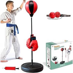 Punching Bag for Kids, Kids Boxing Bag with Reflex ball and Boxing Gloves, 4 5 6 7 8 Years Old Adjustable Kids Punching Bag, Boxing Equipment, Boxing Set as Boys & Girls Toys Gifts