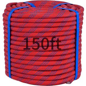 150Ft 1/2 Inch Heavy Duty Climbing Rope - for Tree Swing, Pulling, Outdoor & Gym Use (Red)