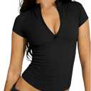 Lviefent Womens Quarter Zip Active Top Lightweight Short Sleeve Athletic Shirts Slim Fit Running Track Workout Top Sportswear (Black