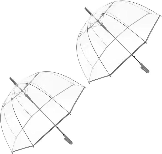 ThreeH 2 Pcs Clear Bubble Umbrella Adult Automatic Open Dome Shaped