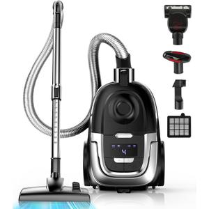 Zefiro Max 1600W Bagless Canister Vacuum Cleaner, 40kPa Powerful Suction for Pet Hair, Hard Floors & Carpets, Lightweight with HEPA Filter, Auto Cord Rewind & Large Capacity for Home & Apartments