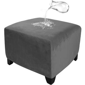 Strech Square Ottoman Cover Waterproof Ottoman Slipcover Folding Storage Stool Furniture Protrctor Soft Footrst Stool Cover with Elastic Brand for Pets, Kids (Dark Gray, Squre:Small)