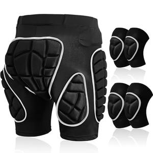 Lewtemi 3 Set Protective 3D Padded Hip EVA Short Pants Knee Pads Elbow Set Winter Protection Hip Pads Thick Non Slip Knee Sleeve Elbow Guard for Men Women Kid Ski Ice Skating(Black02,Large,Classic)