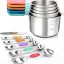 DIYORA Magnetic Measuring Cups and Spoons Set, 13-Piece 304 Stainless Steel Measuring Set with Leveler, Mini Whisk, Conversion Chart, Double-Sided Spoons for Baking and Cooking