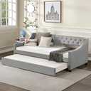 Bellemave Twin daybed, Twin Corner Bed, Upholstered Bed Frame with a Twin Trundle for Kids,Teens,Adults, Velvet, Gray