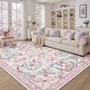 DCX Washable 8x10 Bow Rug, Pink Floral Rug for Girls Bedroom, Cute Soft Low Pile Indoor Dcor Carpet, Kid & Pet Friendly Nursery Rug for Living Room, Dorm, Playroom