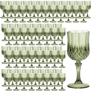 7OZ Plastic Wine Glasses, Reusable Vintage Goblets Unbreakable Drinking Glasses Crystal Water Cups Champagne for Wedding, Parties (100, Light Green)