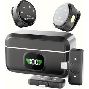 Lavalier Wireless Microphone for iPhone/Camera/PC/Laptop,Lightning/USB-C/Plug,Ultra-Low Latency,360 HD Recording,Intelligent Noise Reduction, Suitable for Video Recording and Streaming