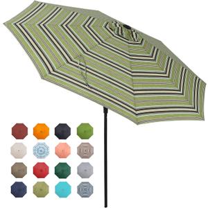 Tempera 9ft Patio Market Outdoor Table Umbrella with Push Button Tilt and Crank, Large Sun Umbrella with Sturdy Pole & Fade Resistant Canopy, Easy to Set, Grass Stripe