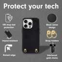 Crossbody Case for iPhone 15 Pro Max with Gold and Vegan Leather Woven Detachable Chain - Black