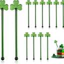 Qinyoung 12 Pcs St. Patrick's Day Glass Drink Stirrers 7 Inch Swizzle Sticks for Cocktails Coffee Reusable Green Shamrock Beverage Stir Sticks for Irish Festival Party Coffee Bar Kitchen Bar