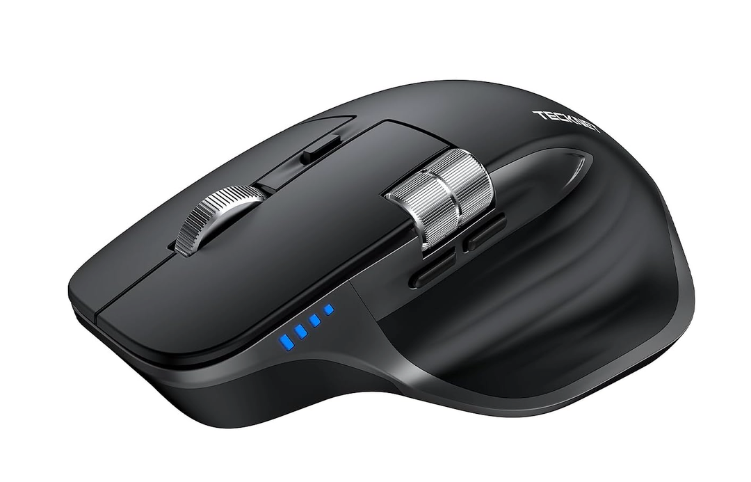 TECKNET Wireless Mouse, Bluetooth Mouse (BT5.3/5.0 & 2.4G) Rechargeable Ergonomic Optical Mouse with 6 Adjustable DPI, Side Scroll, Quiet Clicks, USB A Receiver, 7 Buttons, Wide Compatibility  Black