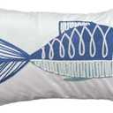 Embroidered Navy Fish Decor Pillow Cover,12X20 inches Decorative Canvas Pillow Cover with Nautical Navy Fish Pattern