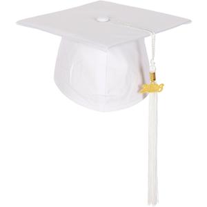 Unisex Matte Preschool and Kindergarten Graduation Cap with Year Charm Tassel (White)