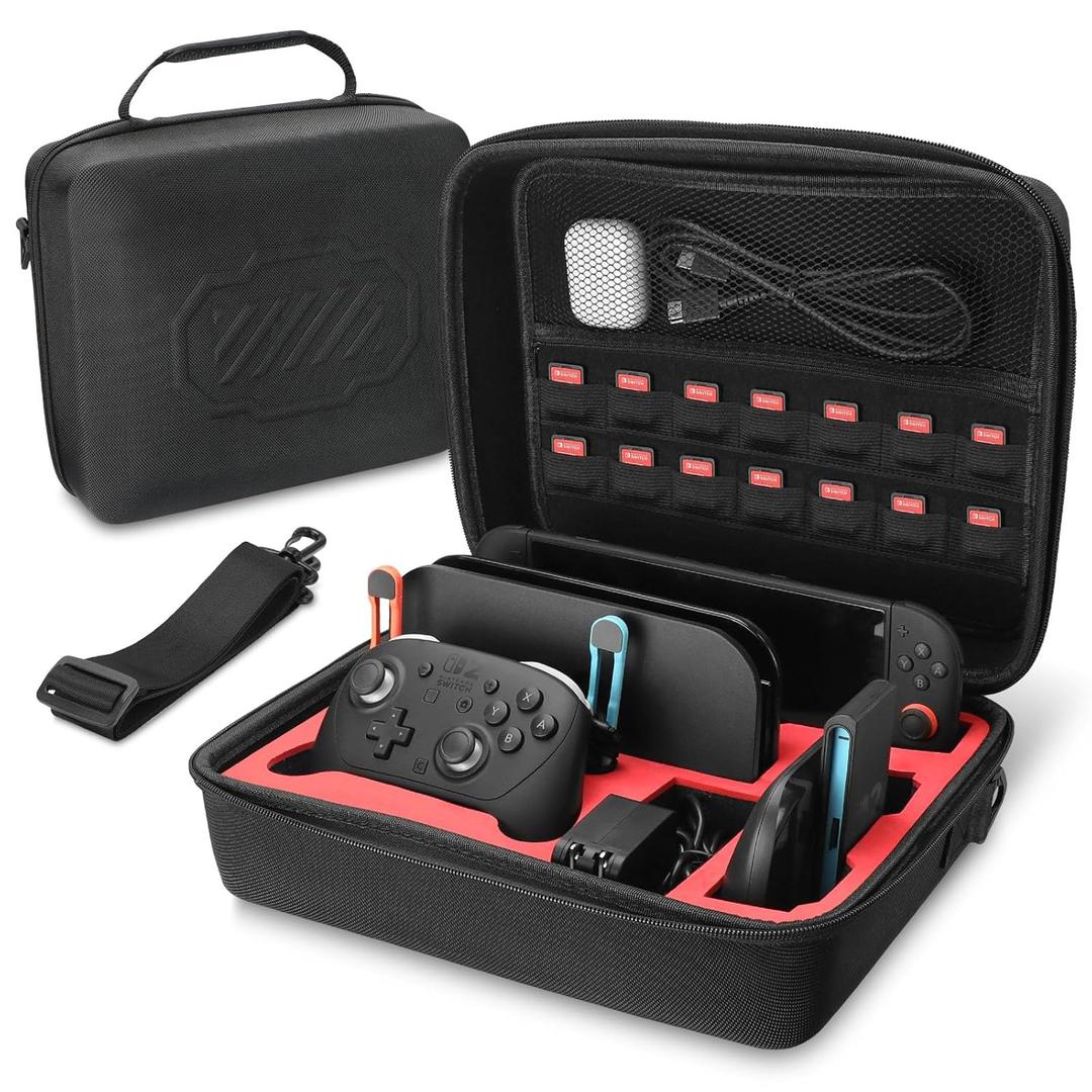PPKKAI Switch 2 Case for Nintendo Switch 2(2025), Portable Hard Shell All Protective Travel Bag with 14 Game Cards Slots, All in One Carrying Case for Switch 2 Accessories Console Dock Pro Controller (Black)